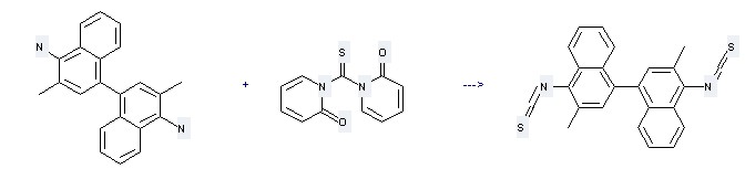 The 4,4'-Diisothiocyanato-3,3'-dimethyl-[1,1']binaphthalenyl could be obtained by the reactants of [1,1'-Binaphthalene]-4,4'-diamine,3,3'-dimethyl- and 1,1'-Thiocarbonyldi-2,2'-pyridone. 